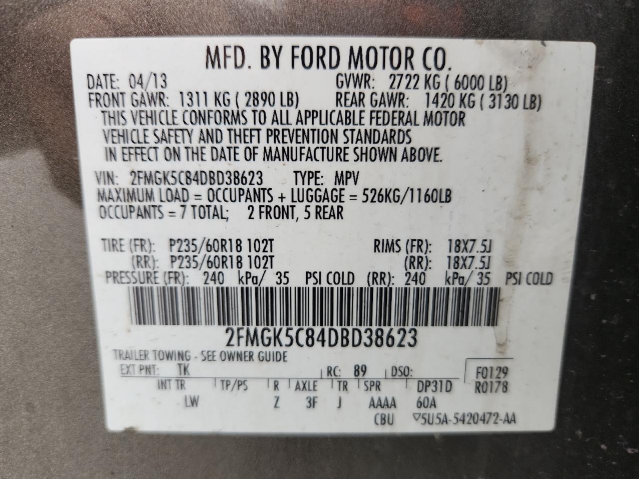 2013 Ford Flex Sel VIN: 2FMGK5C84DBD38623 Lot: 80701435