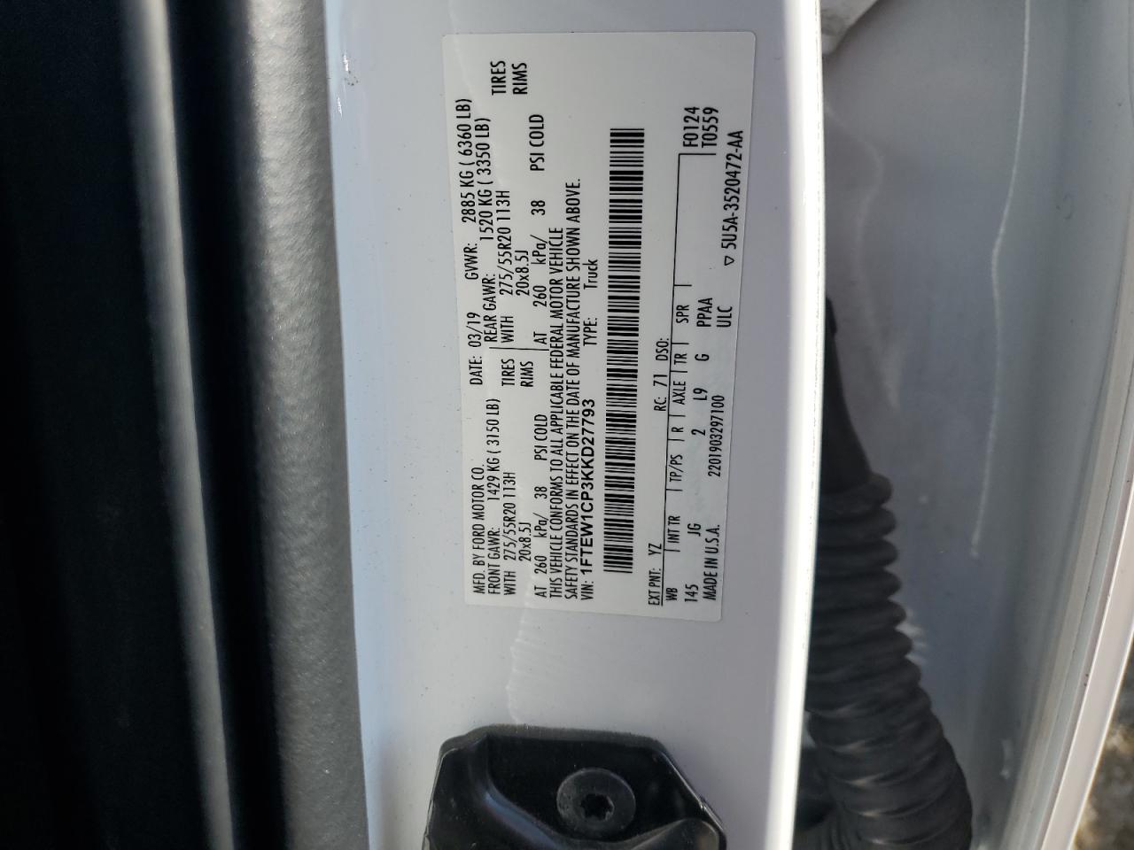 2019 Ford F150 Supercrew VIN: 1FTEW1CP3KKD27793 Lot: 80430495