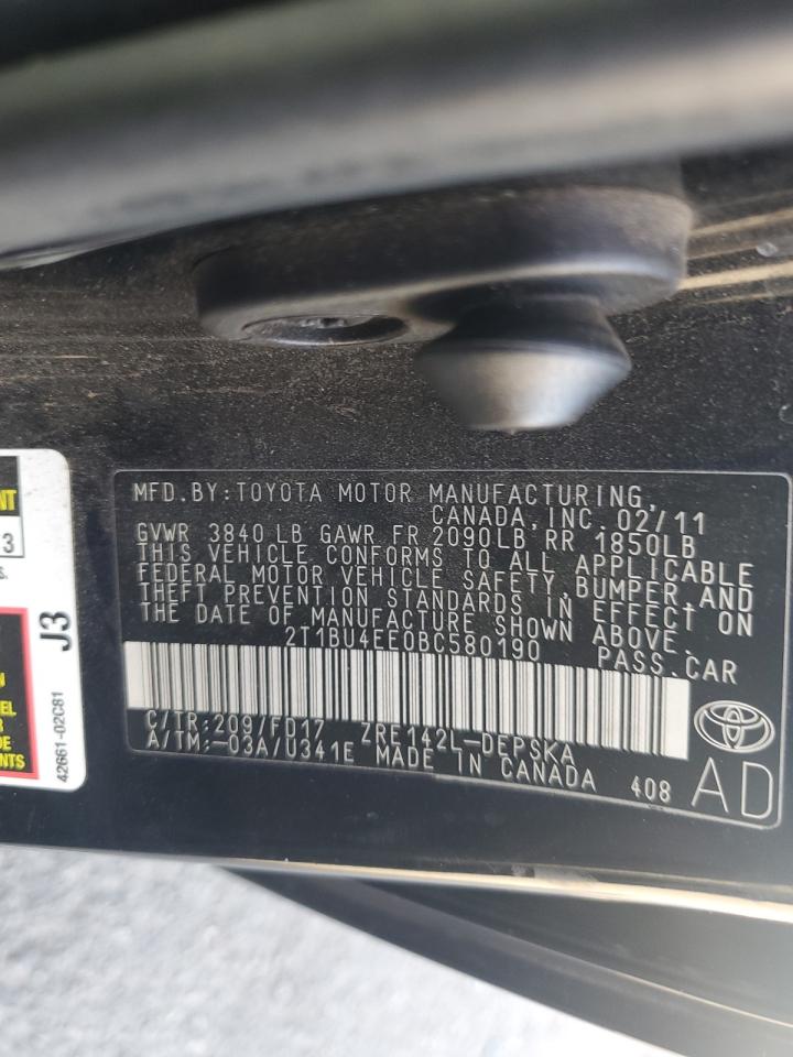 2011 Toyota Corolla Base VIN: 2T1BU4EE0BC580190 Lot: 81731755