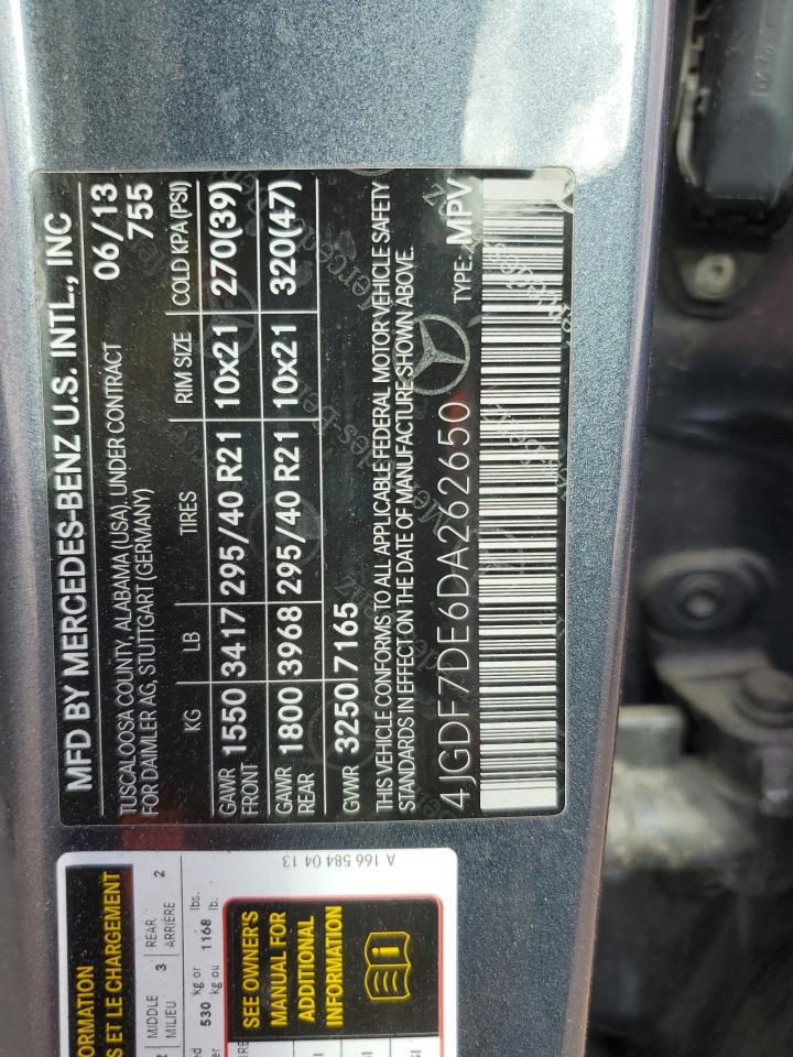 2013 Mercedes-Benz Gl 550 4Matic VIN: 4JGDF7DE6DA262650 Lot: 80116605