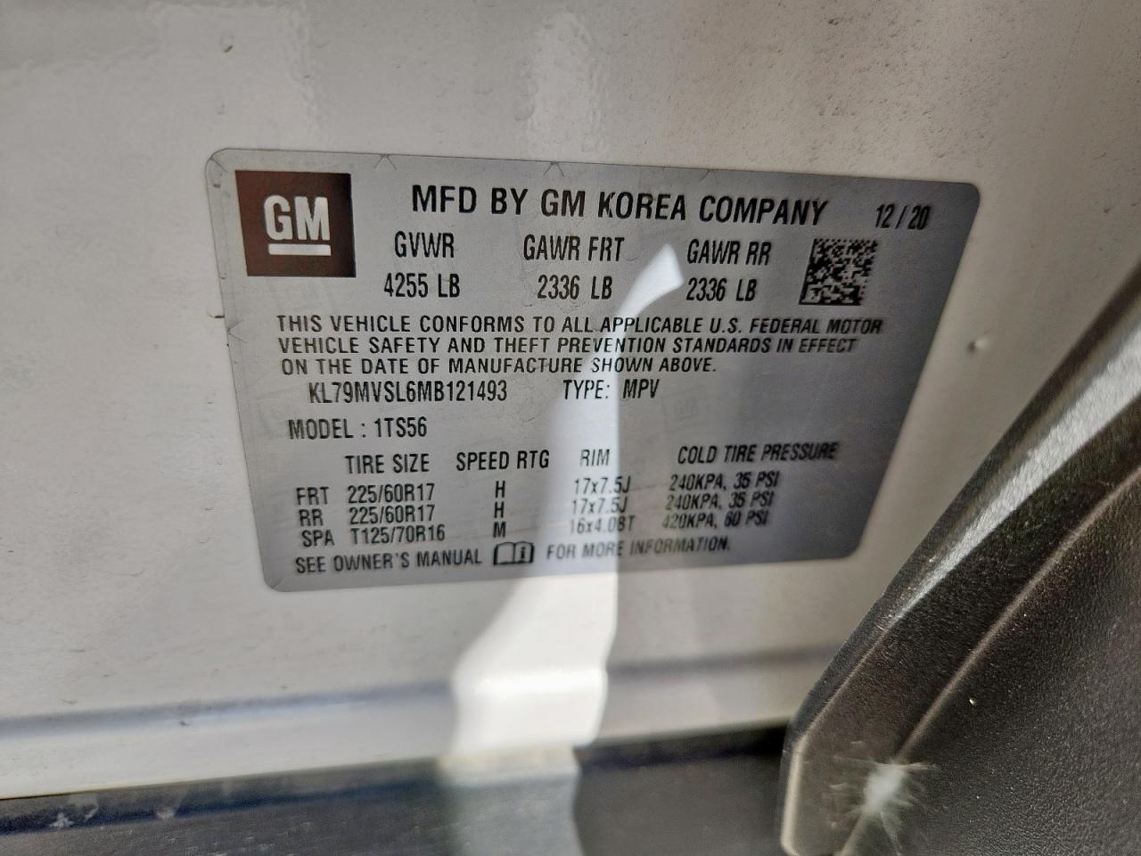 2021 Chevrolet Trailblazer Activ VIN: KL79MVSL6MB121493 Lot: 81762455