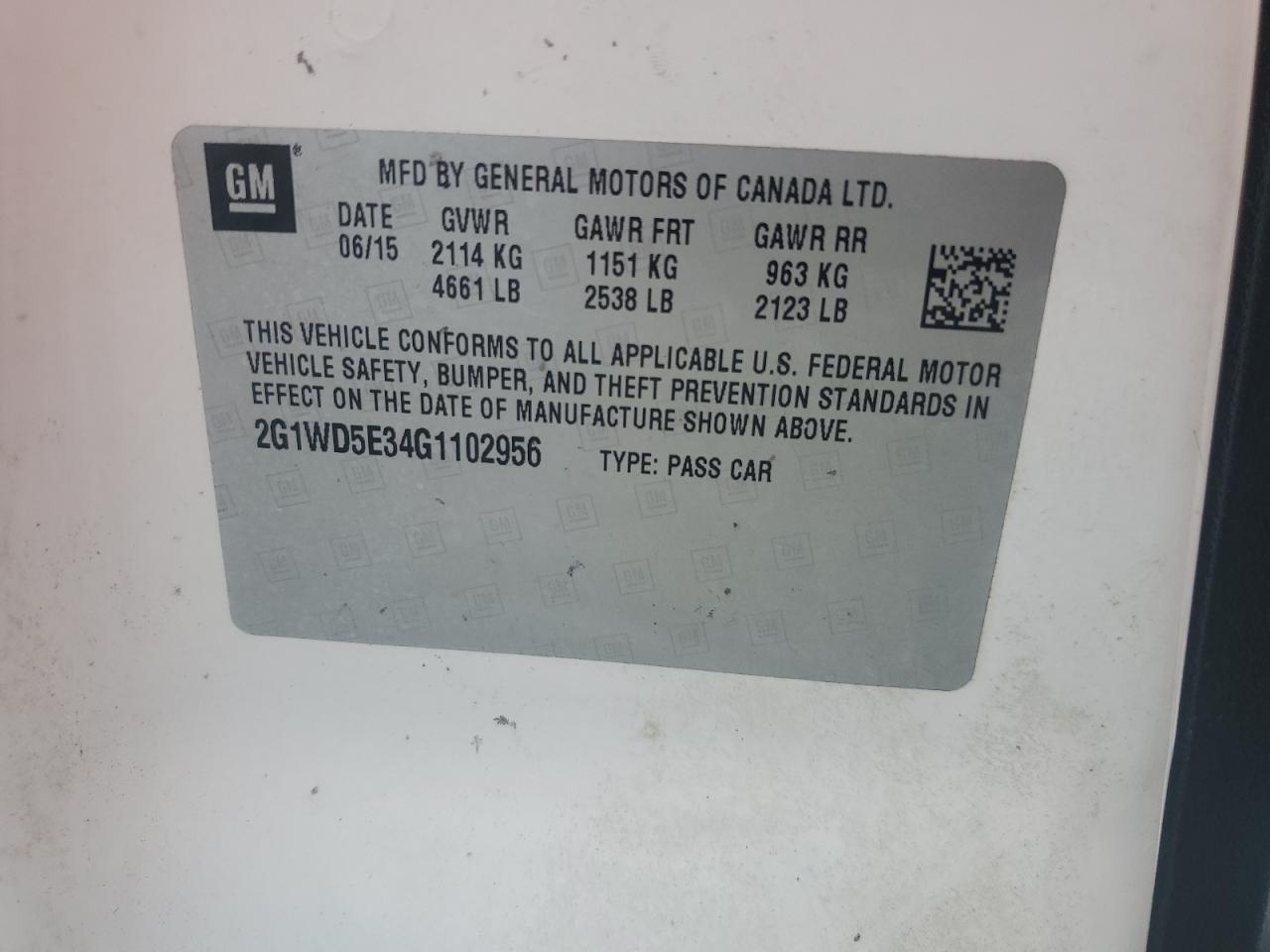 2016 Chevrolet Impala Limited Police VIN: 2G1WD5E34G1102956 Lot: 71803255