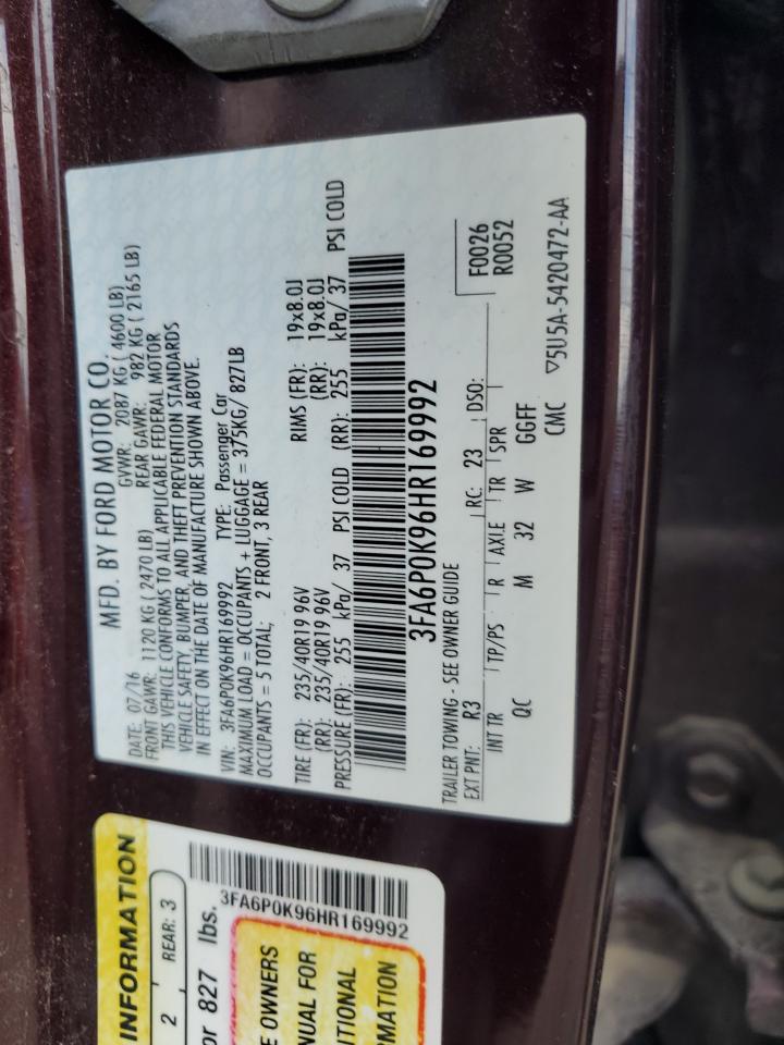 2017 Ford Fusion Titanium VIN: 3FA6P0K96HR169992 Lot: 82069645