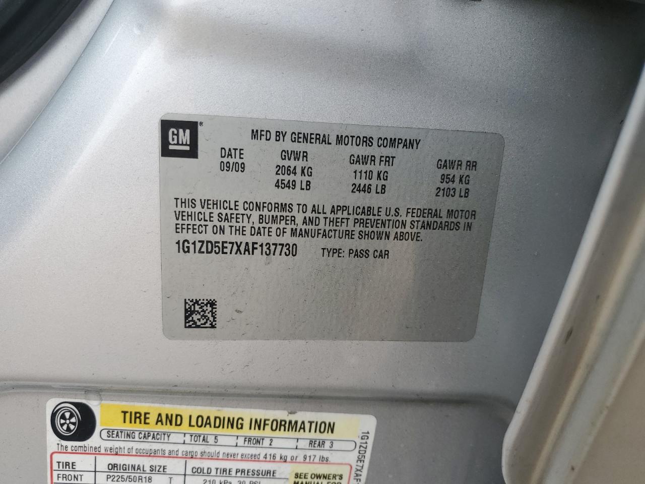 2010 Chevrolet Malibu 2Lt VIN: 1G1ZD5E7XAF137730 Lot: 84024645