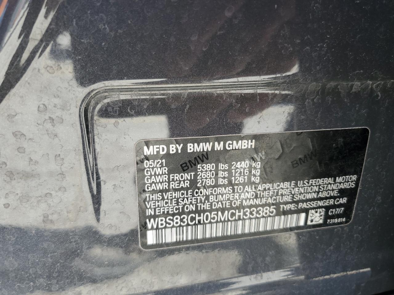 2021 BMW M5 VIN: WBS83CH05MCH33385 Lot: 71167965