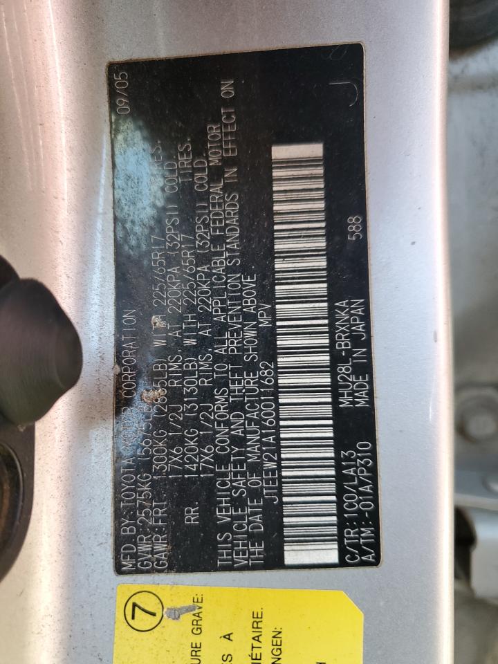 2006 Toyota Highlander Hybrid VIN: JTEEW21A160011682 Lot: 81510625