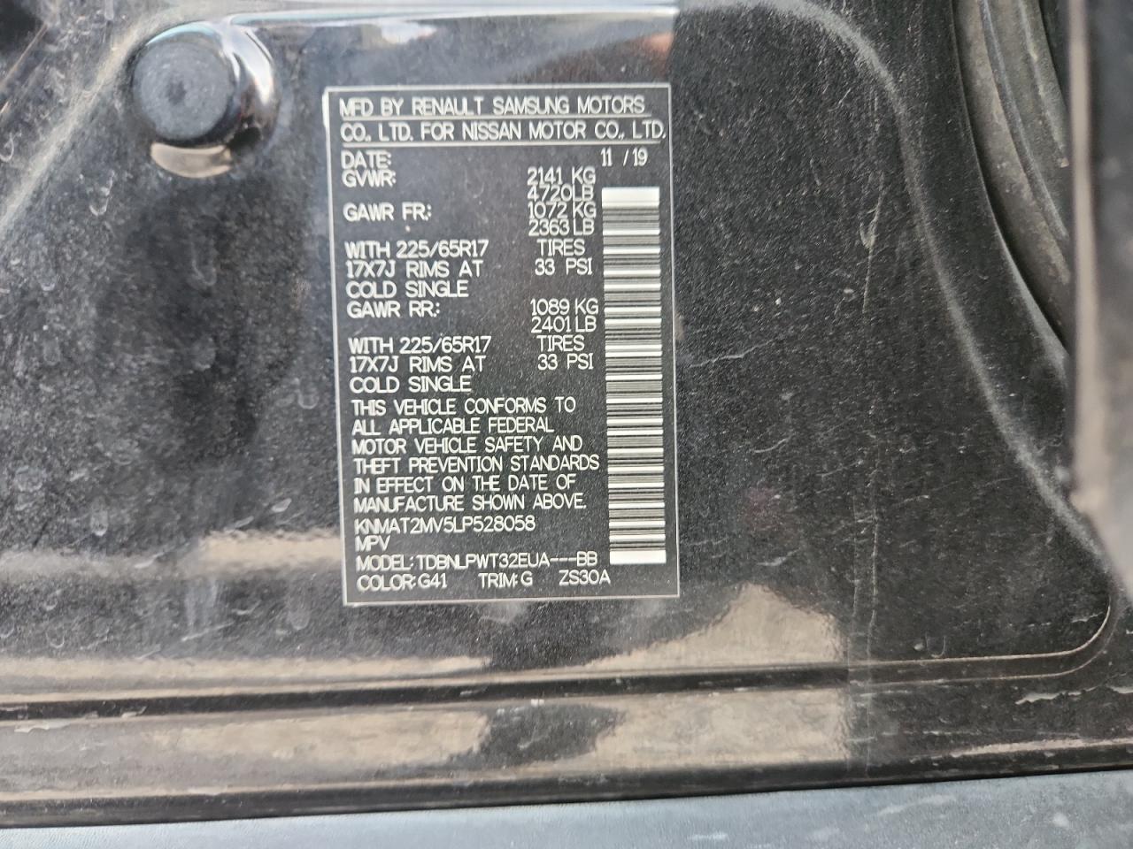 2020 Nissan Rogue S VIN: KNMAT2MV5LP528058 Lot: 71280695