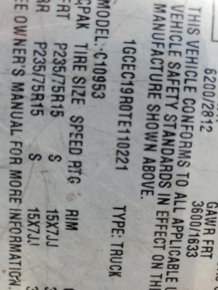 1996 Chevrolet Gmt-400 C1500 VIN: 1GCEC19R0TE110221 Lot: 80949385