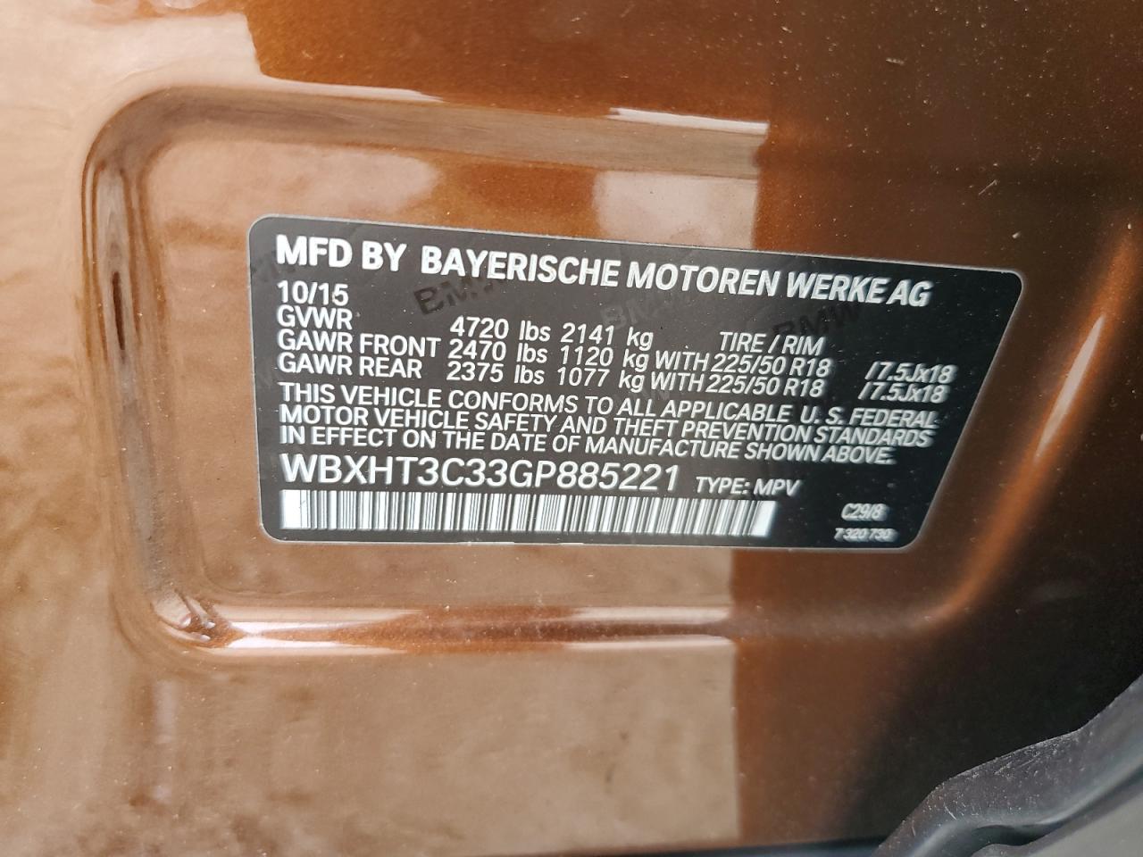 2016 BMW X1 xDrive28I VIN: WBXHT3C33GP885221 Lot: 82121315