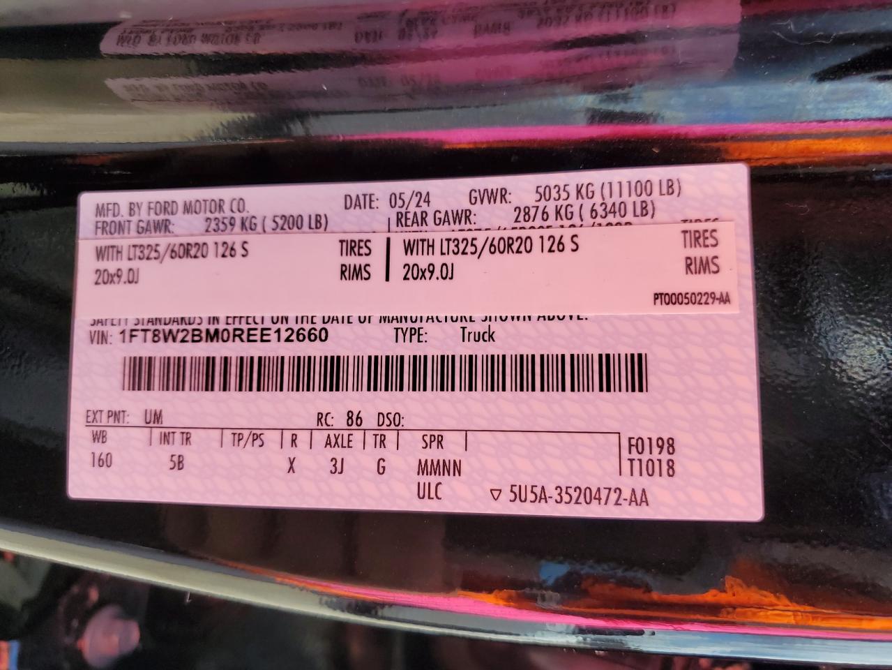 2024 Ford F250 Super Duty VIN: 1FT8W2BM0REE12660 Lot: 83847645