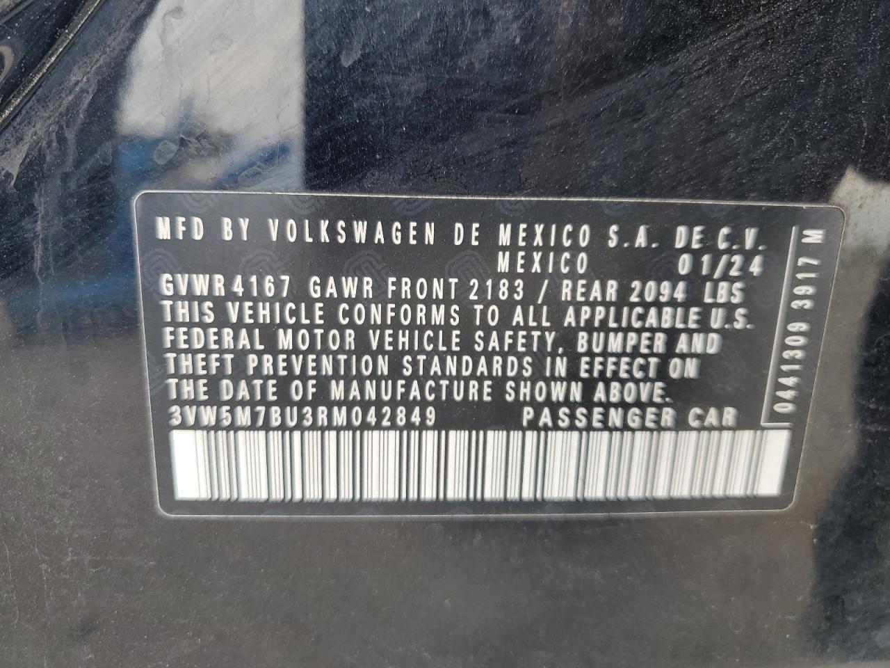 2024 Volkswagen Jetta S VIN: 3VW5M7BU3RM042849 Lot: 80900935