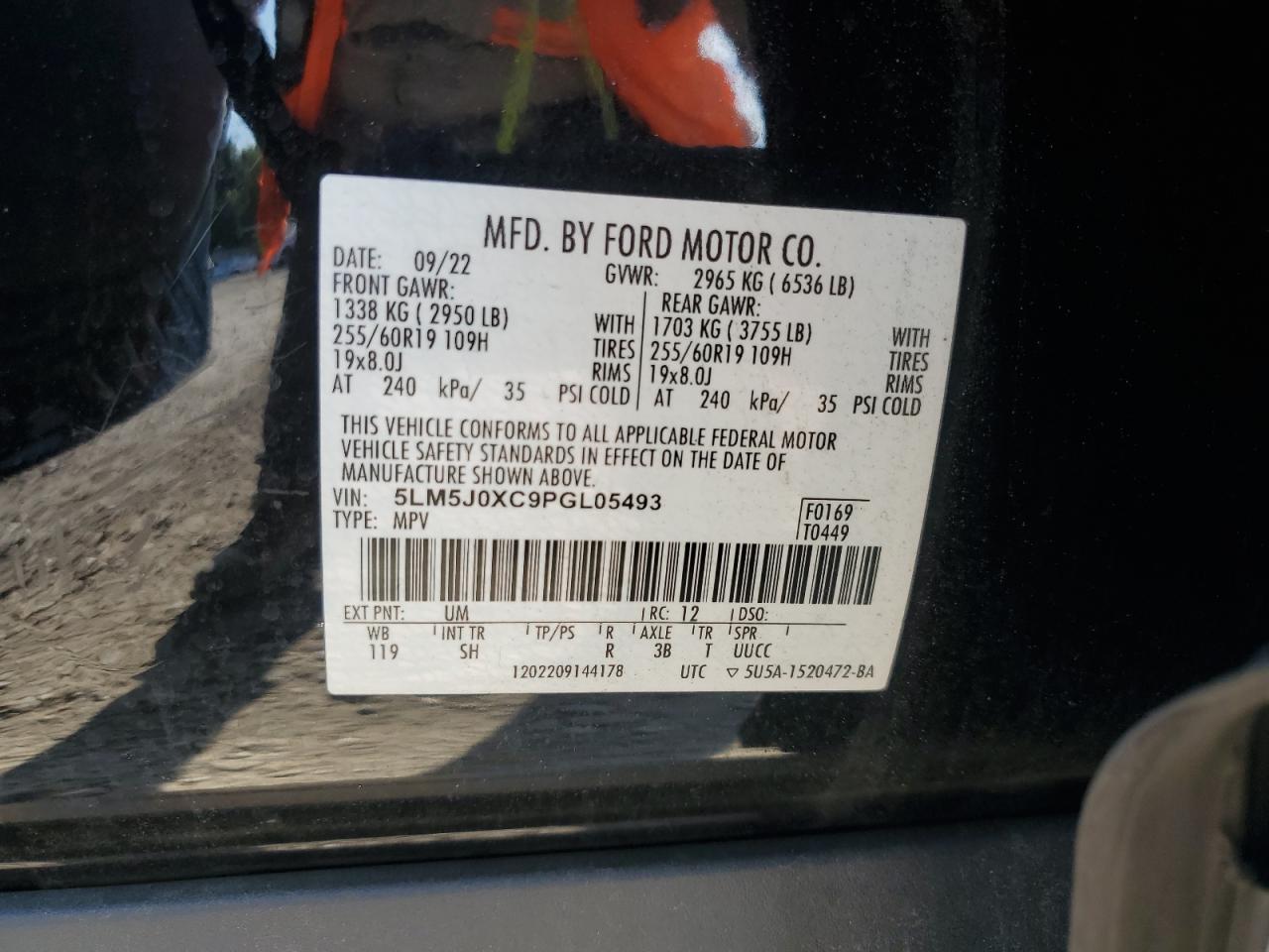 2023 Lincoln Aviator VIN: 5LM5J0XC9PGL05493 Lot: 80348935