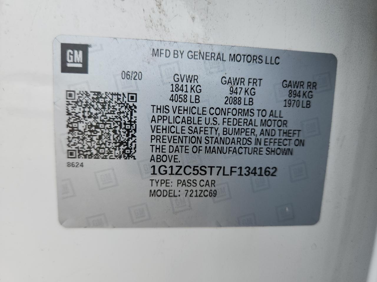 2020 Chevrolet Malibu Ls VIN: 1G1ZC5ST7LF134162 Lot: 71735795