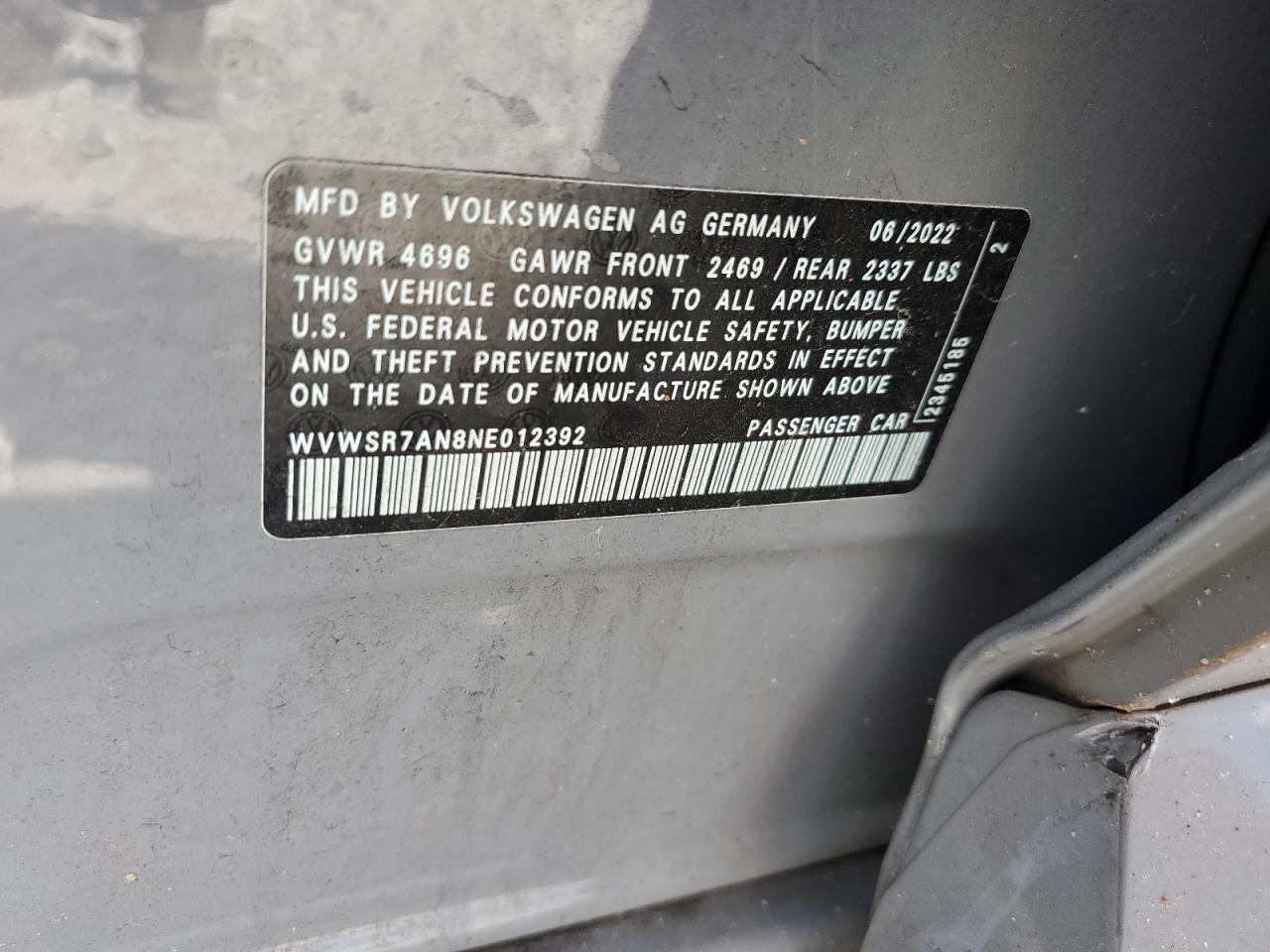 2022 Volkswagen Arteon Se R-Line VIN: WVWSR7AN8NE012392 Lot: 81884285