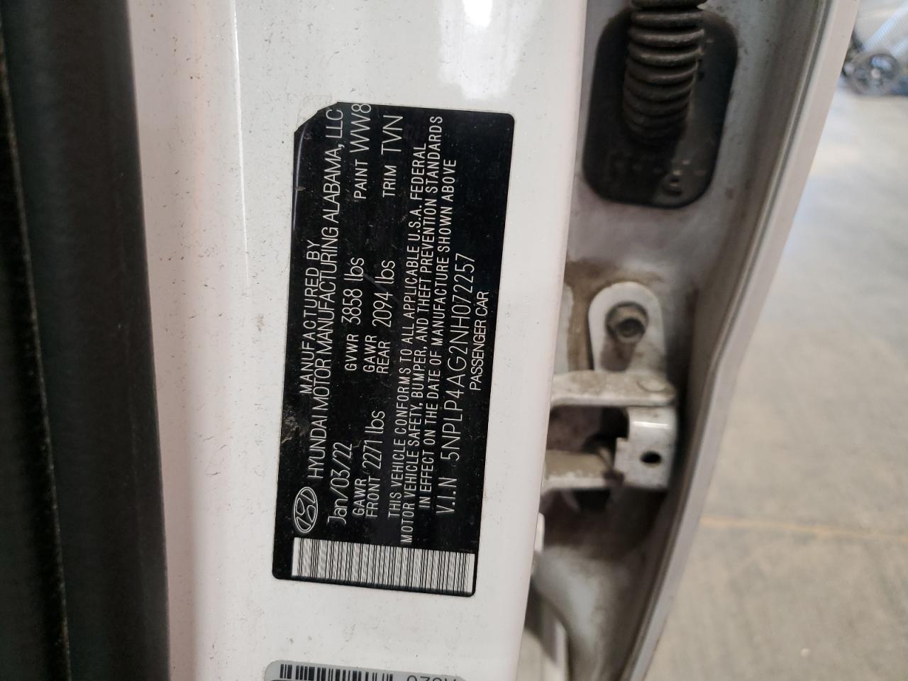 2022 Hyundai Elantra Limited VIN: 5NPLP4AG2NH072257 Lot: 80899675