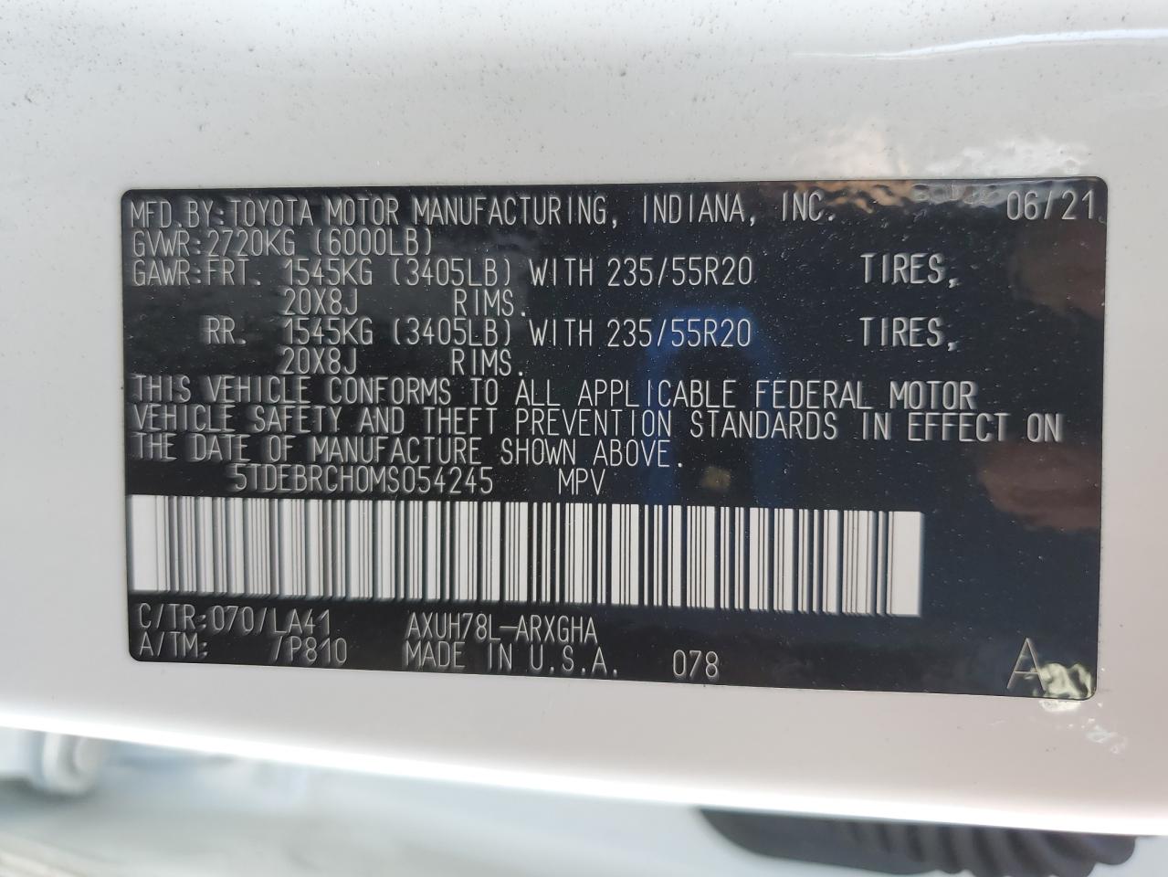 2021 Toyota Highlander Hybrid Platinum VIN: 5TDEBRCH0MS054245 Lot: 83980895