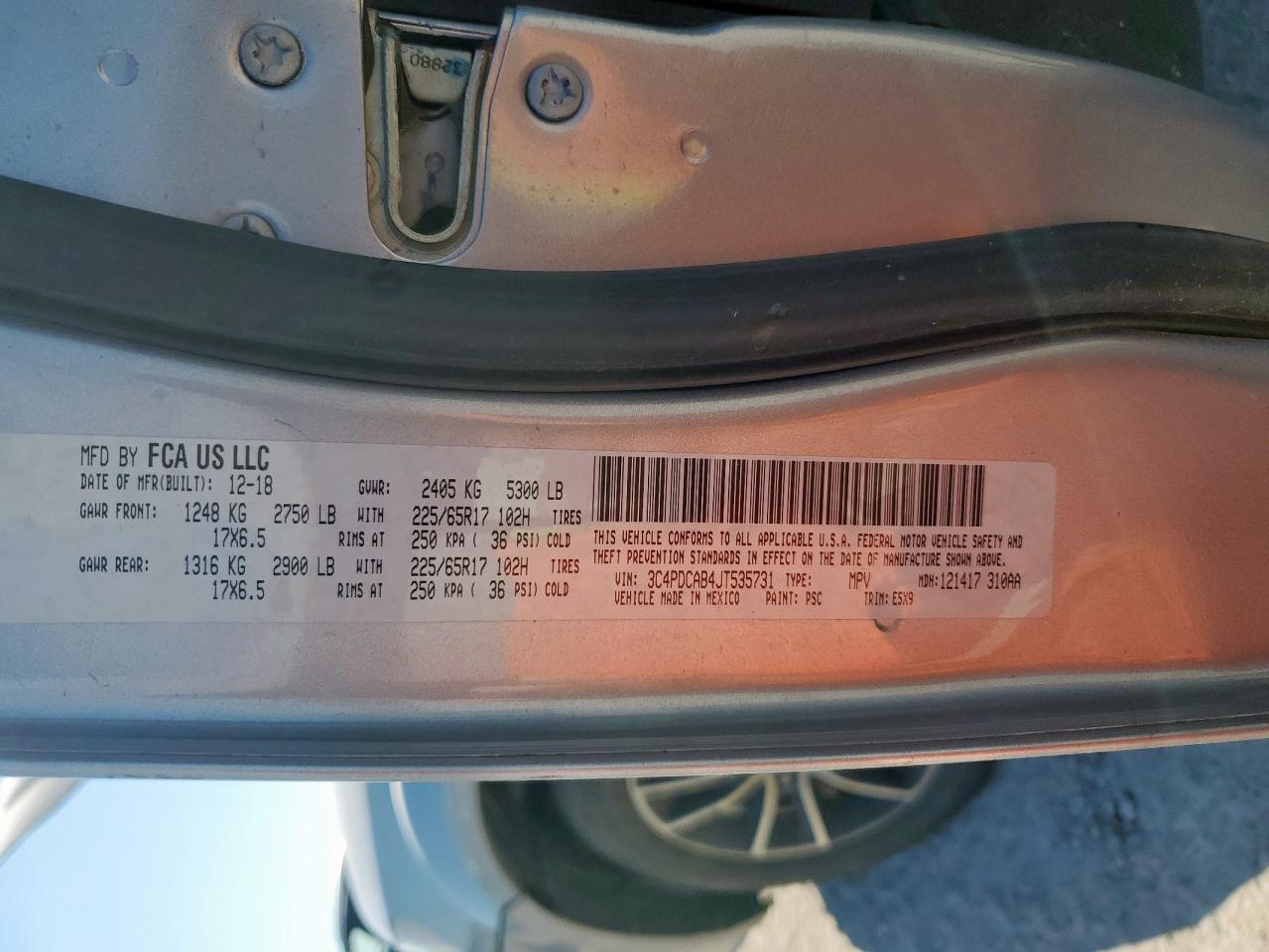 2018 Dodge Journey Se VIN: 3C4PDCAB4JT535731 Lot: 81845315