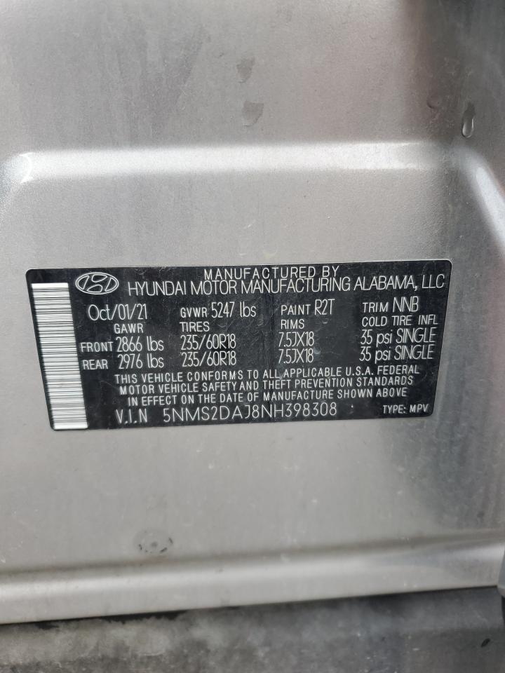 2022 Hyundai Santa Fe Sel VIN: 5NMS2DAJ8NH398308 Lot: 81082355