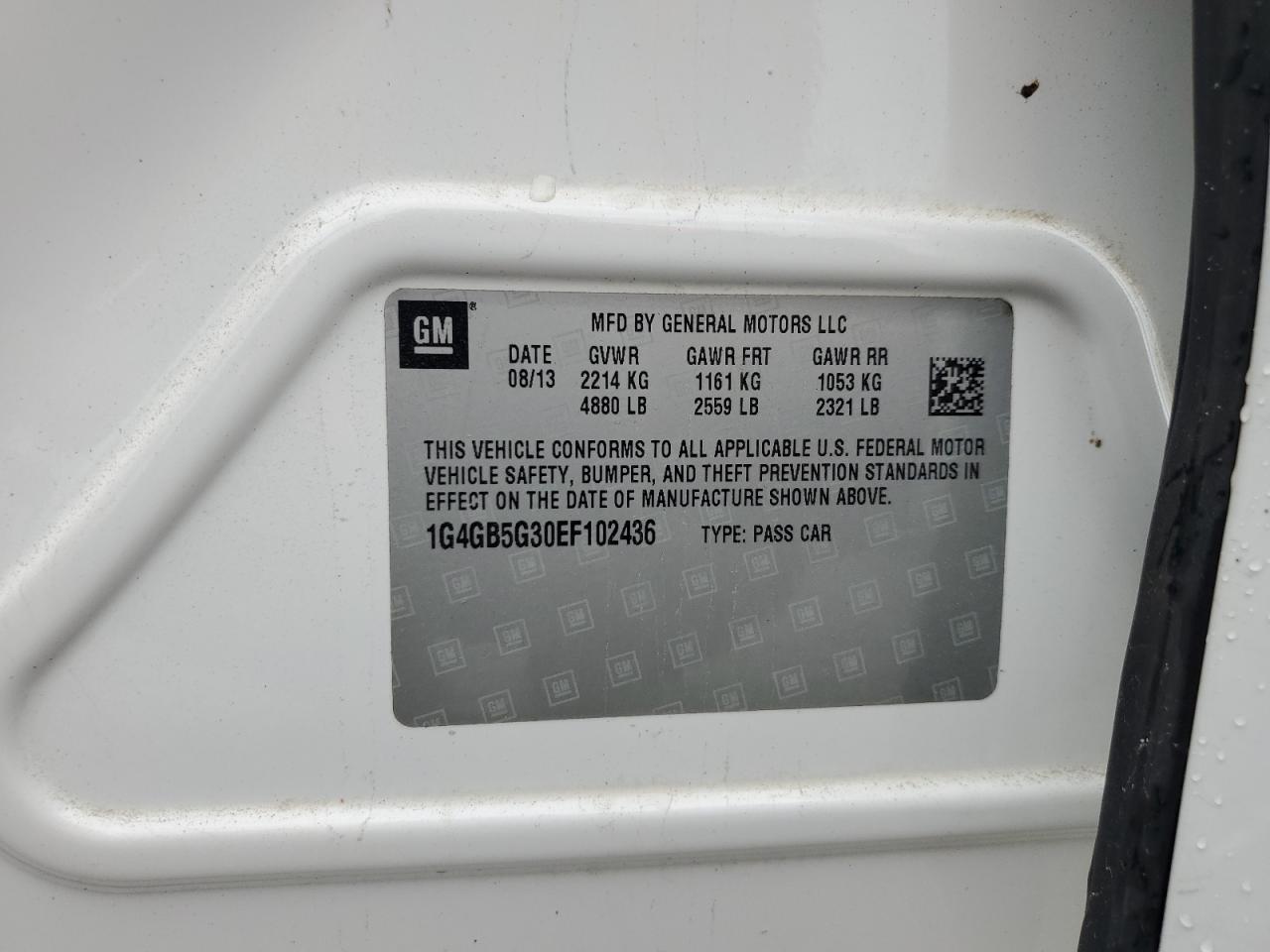 2014 Buick Lacrosse VIN: 1G4GB5G30EF102436 Lot: 71436465