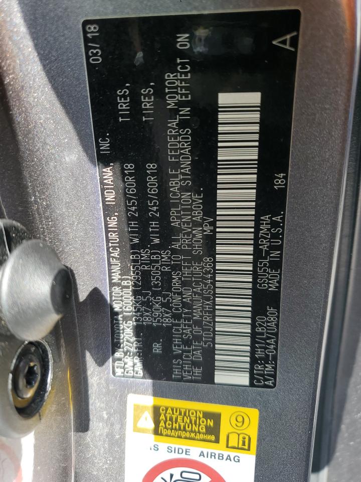 2018 Toyota Highlander Se VIN: 5TDJZRFHXJS544368 Lot: 81702515