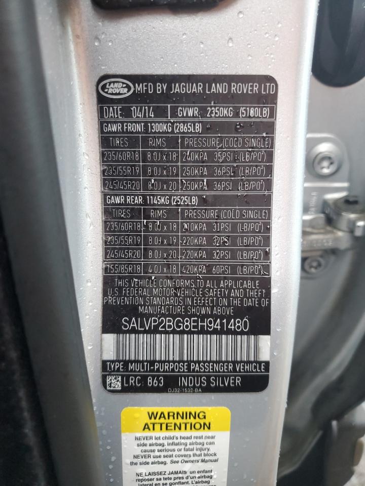 2014 Land Rover Range Rover Evoque Pure Plus VIN: SALVP2BG8EH941480 Lot: 84182655