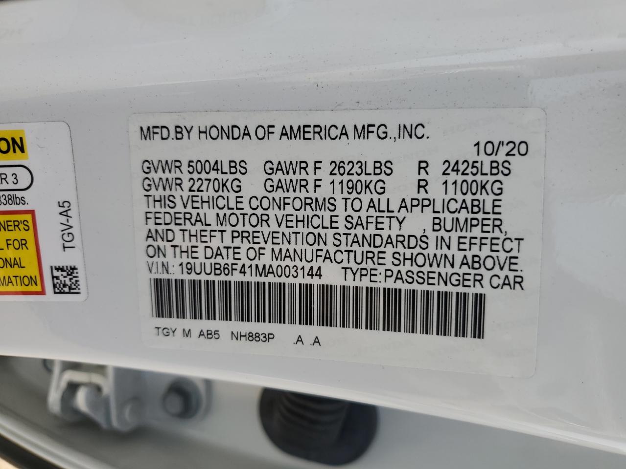 2021 Acura Tlx Technology VIN: 19UUB6F41MA003144 Lot: 80102665