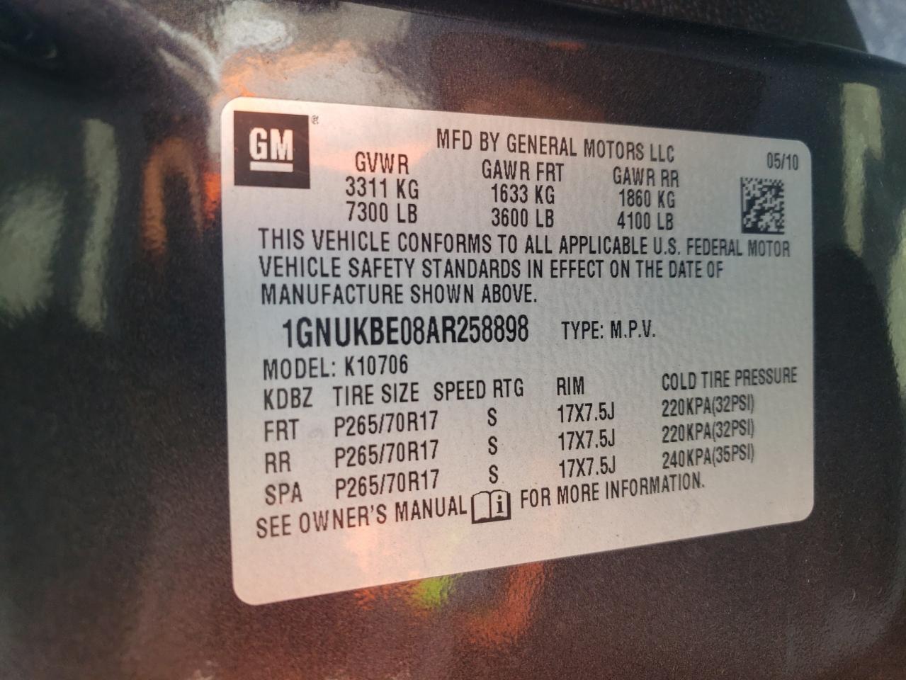 2010 Chevrolet Tahoe K1500 Lt VIN: 1GNUKBE08AR258898 Lot: 71532815