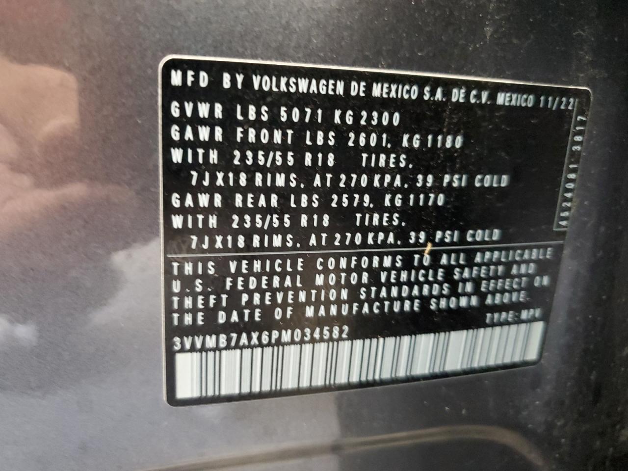 2023 Volkswagen Tiguan Se VIN: 3VVMB7AX6PM034582 Lot: 81327125