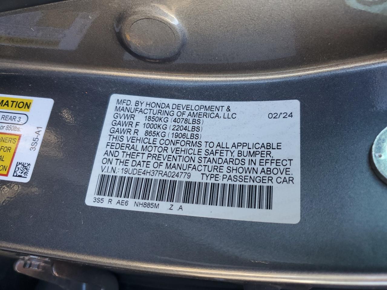 2024 Acura Integra A-Spec VIN: 19UDE4H37RA024779 Lot: 71753775