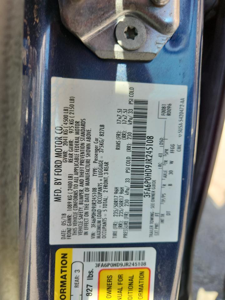 2018 Ford Fusion Se VIN: 3FA6P0HD9JR245108 Lot: 71991425