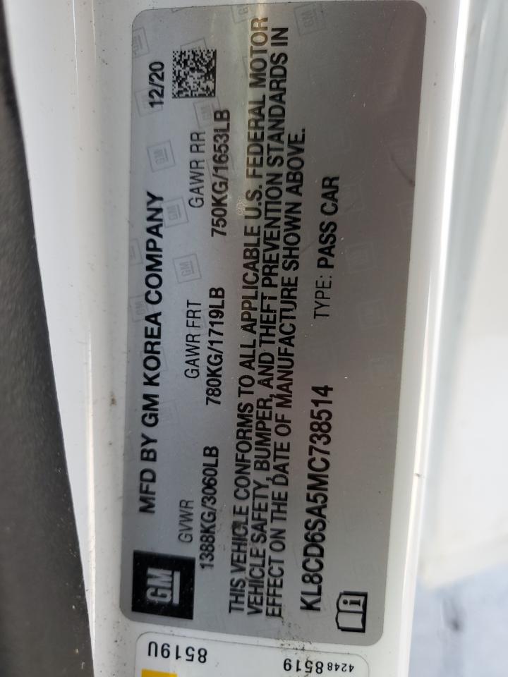2021 Chevrolet Spark 1Lt VIN: KL8CD6SA5MC738514 Lot: 80662465