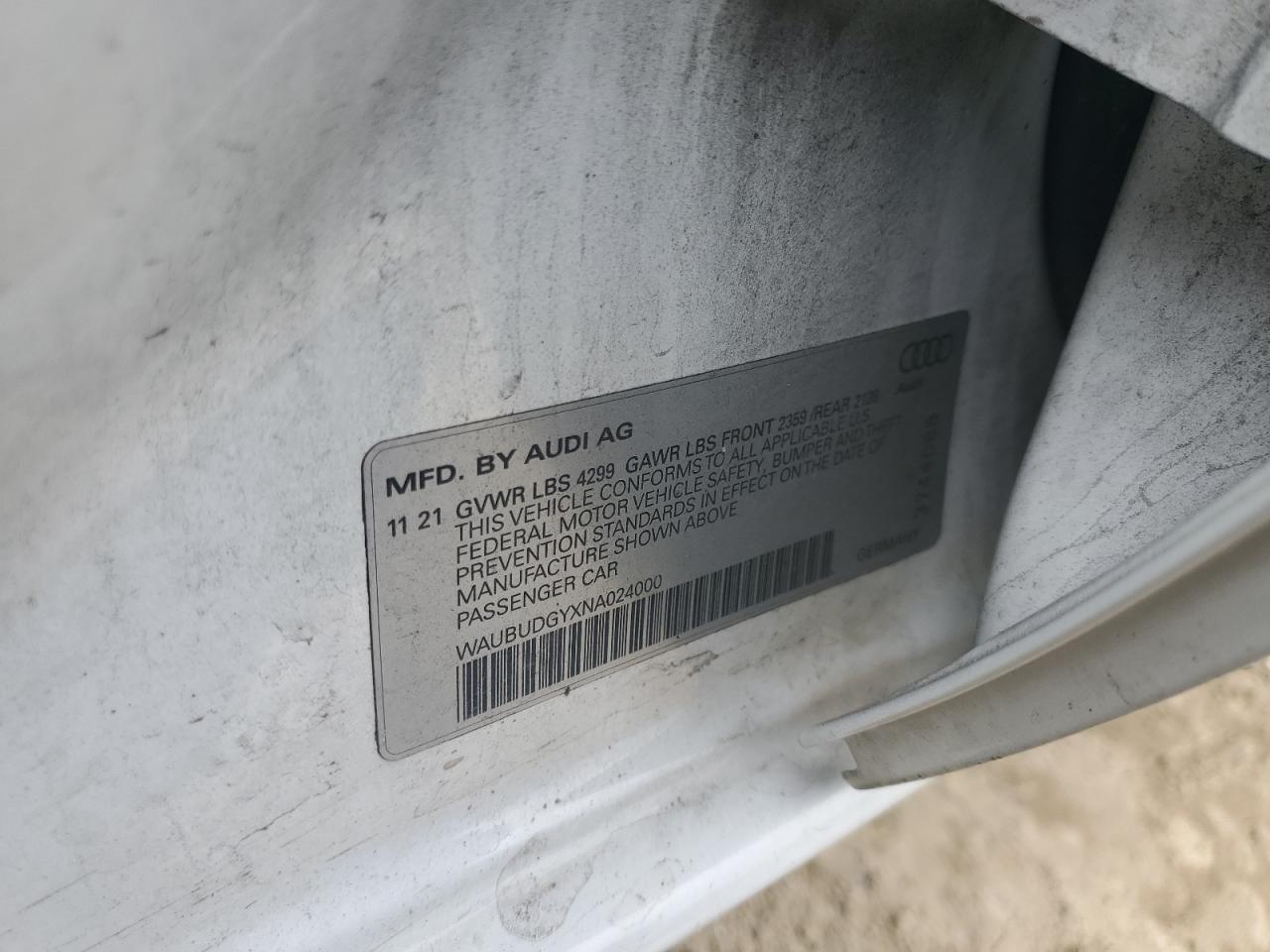 2022 Audi A3 Premium Plus VIN: WAUBUDGYXNA024000 Lot: 80270865