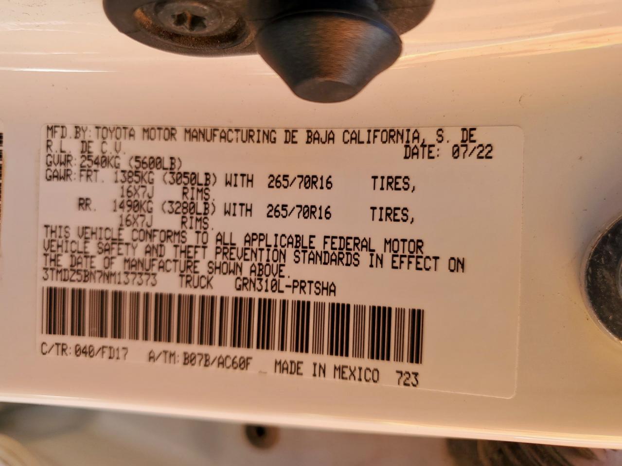 2022 Toyota Tacoma Double Cab VIN: 3TMDZ5BN7NM137373 Lot: 71636625