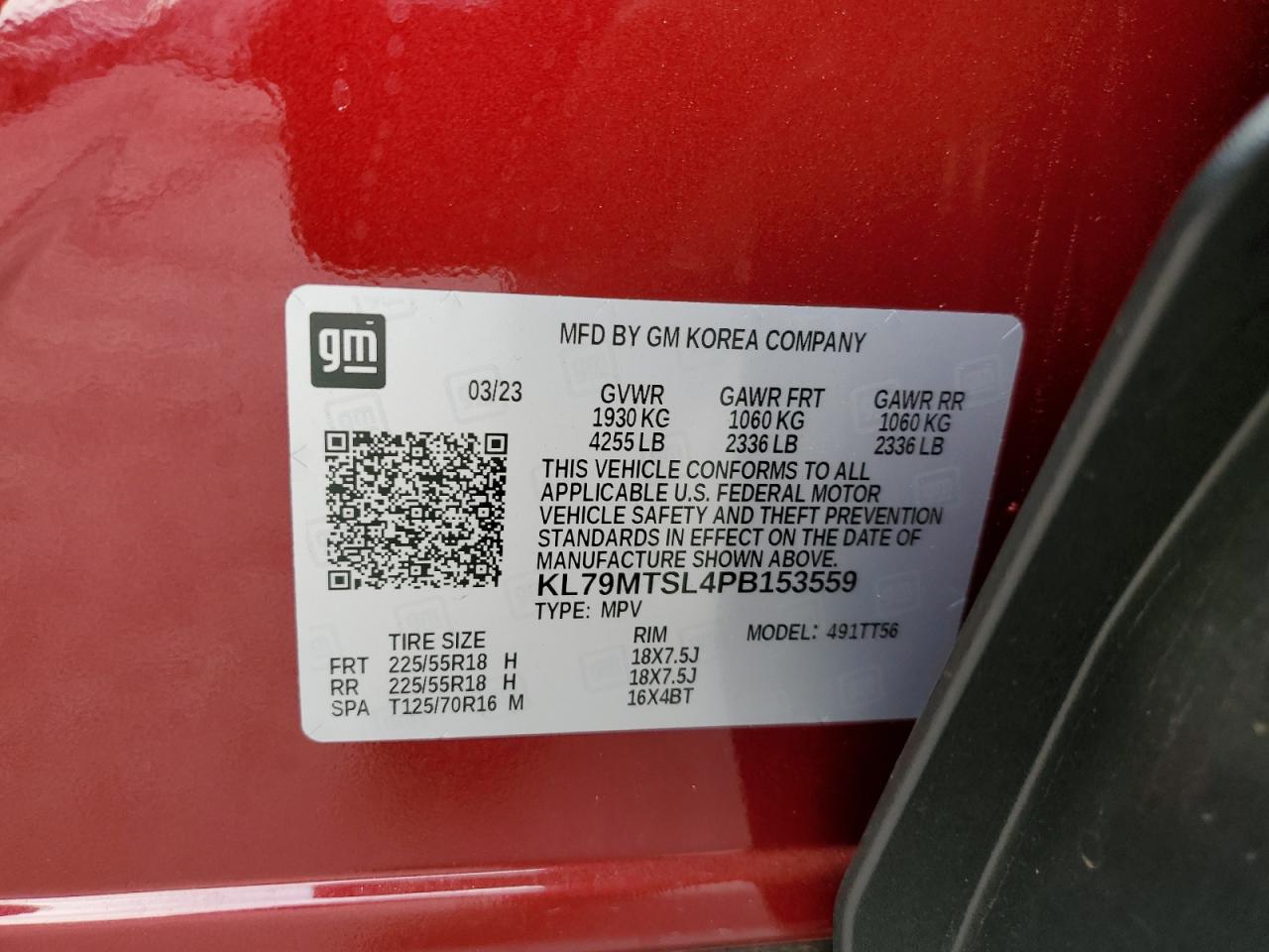 2023 Chevrolet Trailblazer Rs VIN: KL79MTSL4PB153559 Lot: 81773135