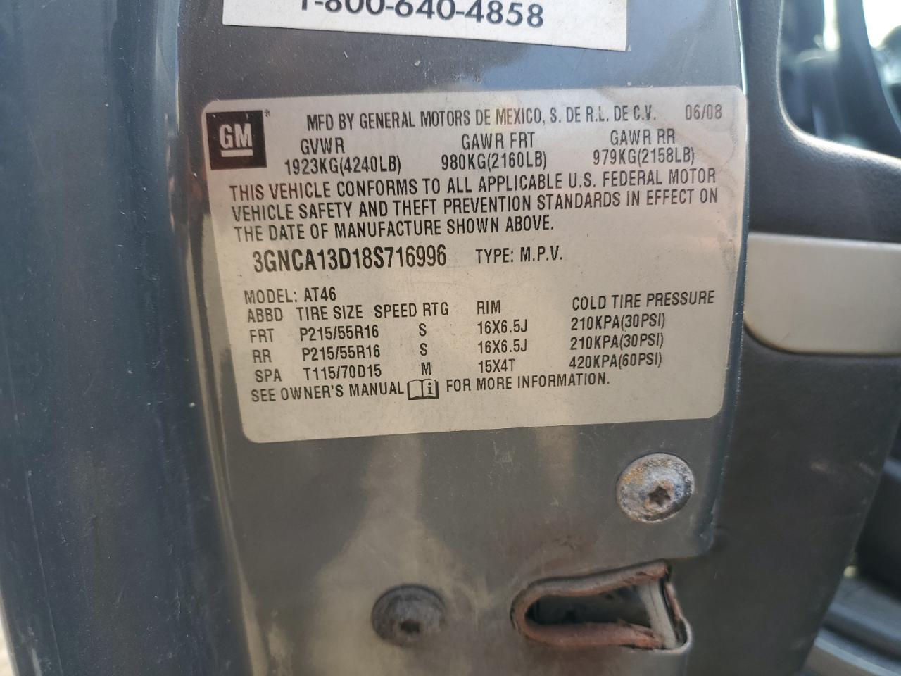 2008 Chevrolet Hhr Ls VIN: 3GNCA13D18S716996 Lot: 80464495