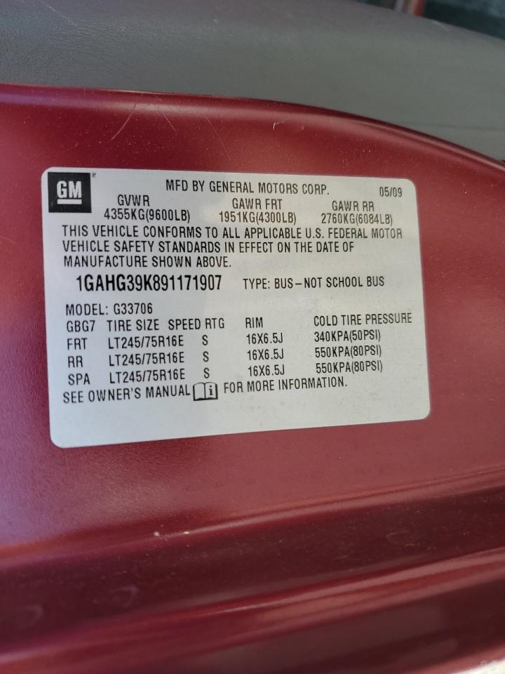 2009 Chevrolet Express G3500 VIN: 1GAHG39K891171907 Lot: 69014365