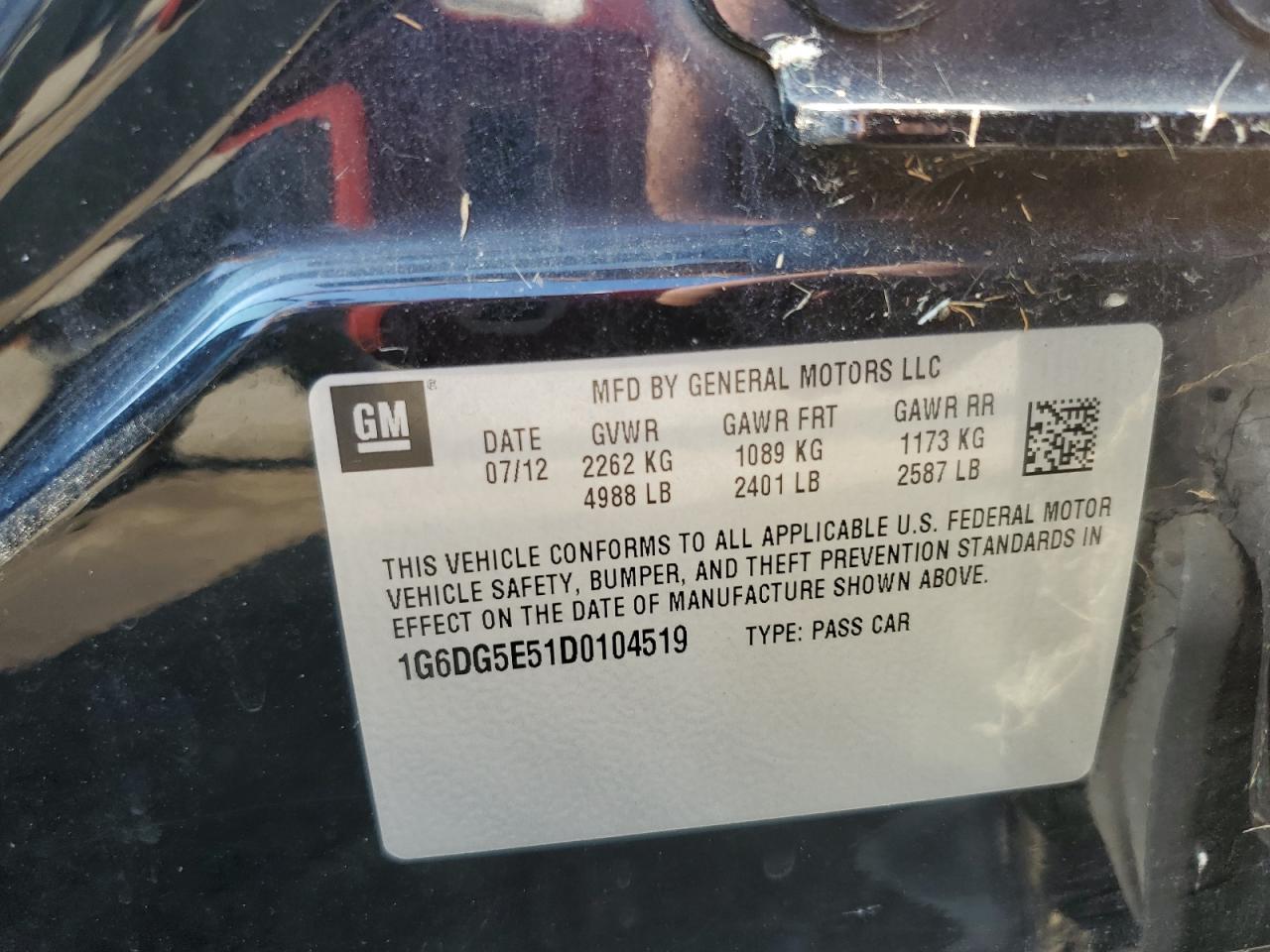 2013 Cadillac Cts Luxury Collection VIN: 1G6DG5E51D0104519 Lot: 72039865