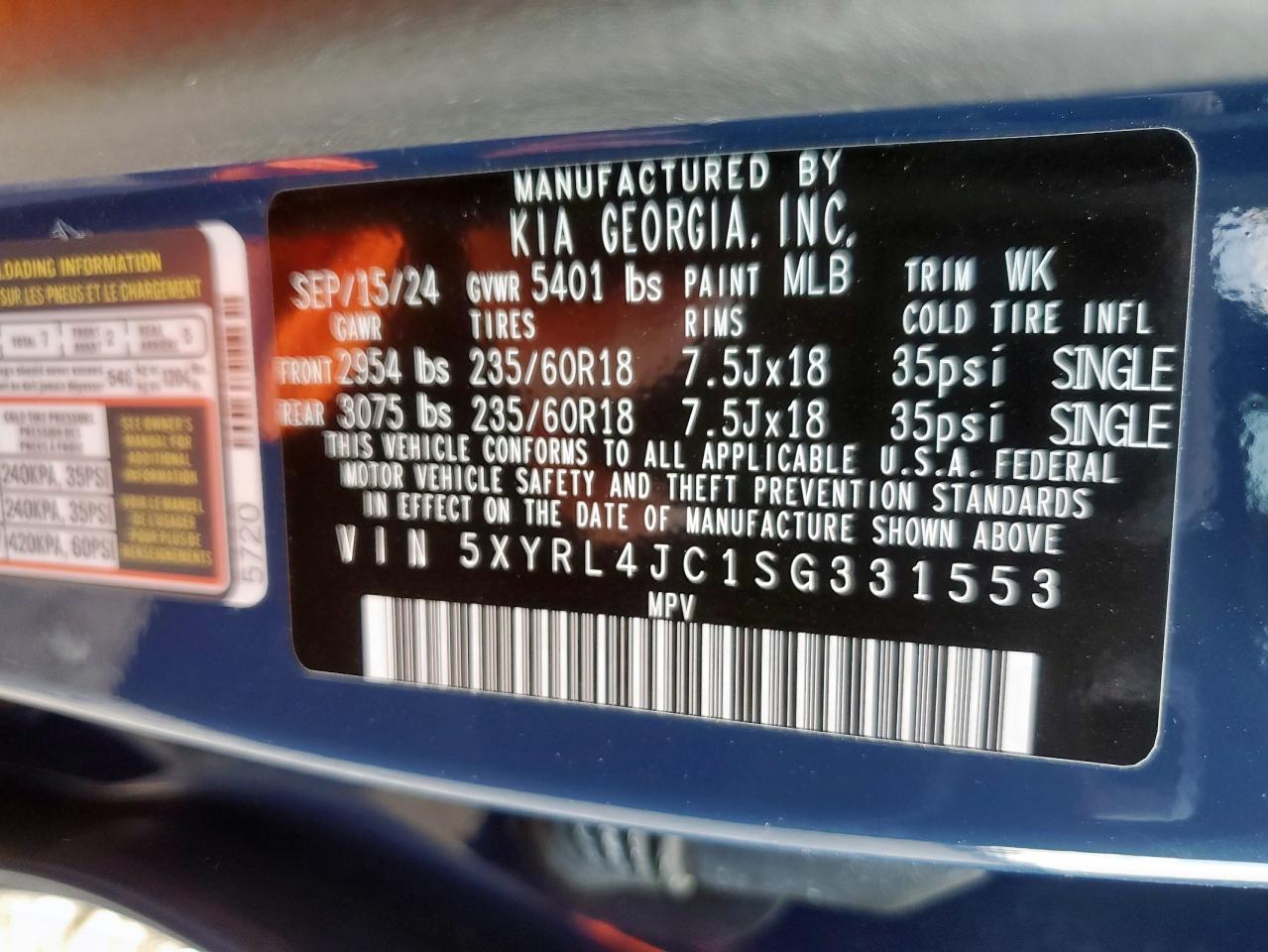 2025 Kia Sorento S VIN: 5XYRL4JC1SG331553 Lot: 80279015