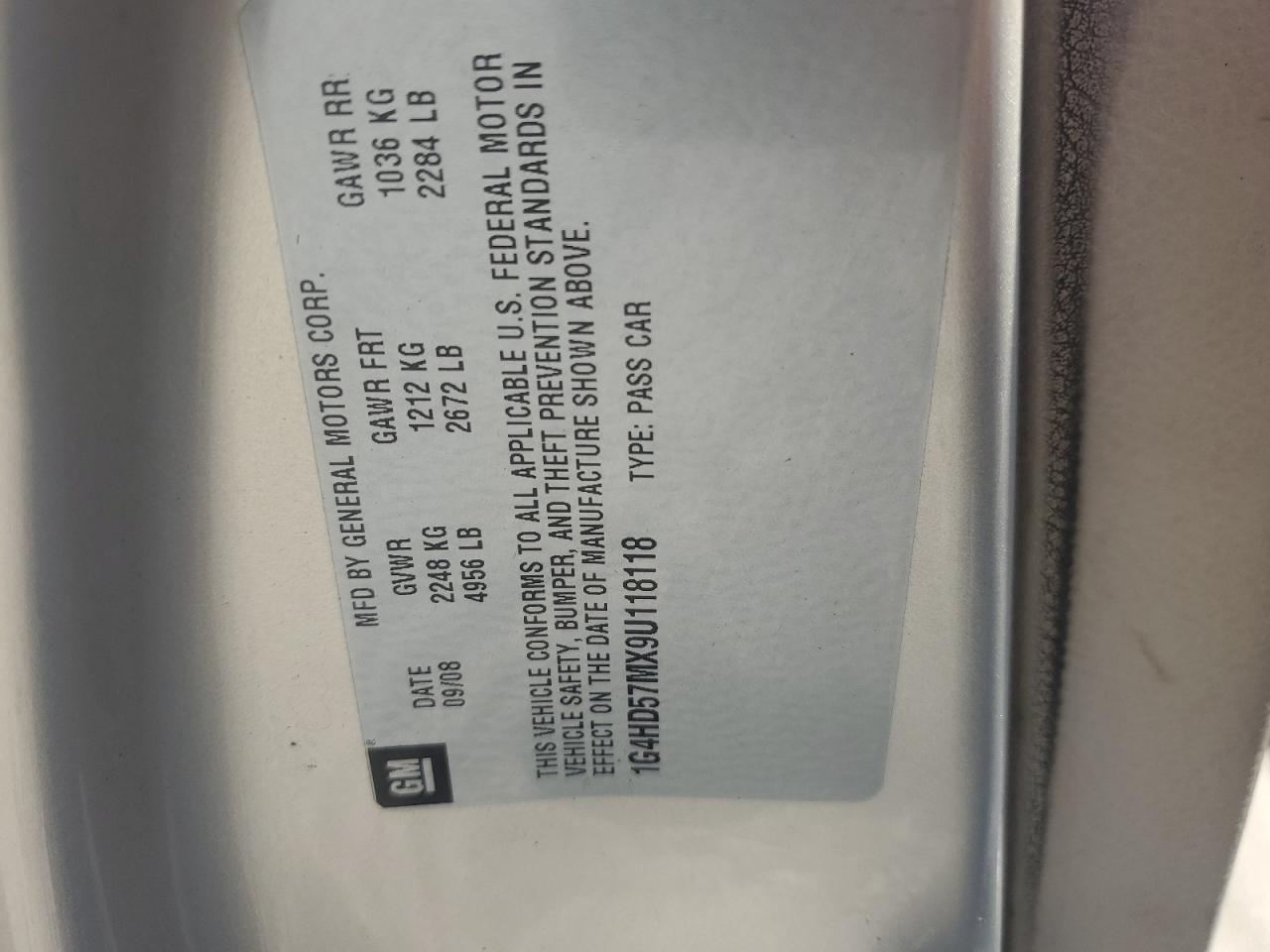 2009 Buick Lucerne Cxl VIN: 1G4HD57MX9U118118 Lot: 80846015