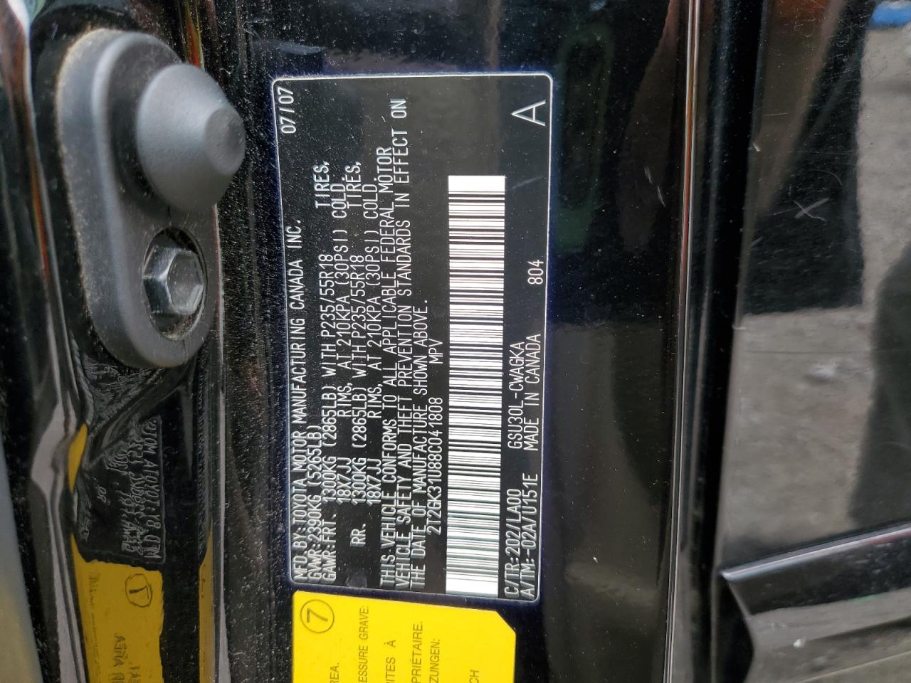 2008 Lexus Rx 350 VIN: 2T2GK31U88C041808 Lot: 82108875