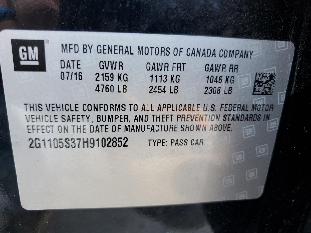 2017 Chevrolet Impala Lt VIN: 2G1105S37H9102852 Lot: 80872055