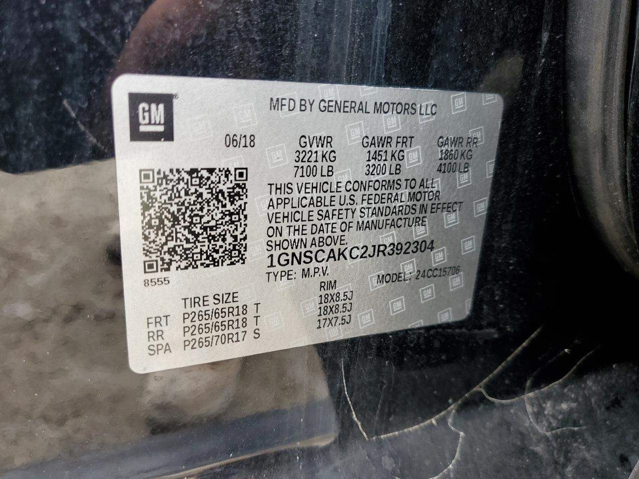 2018 Chevrolet Tahoe C1500 Ls VIN: 1GNSCAKC2JR392304 Lot: 81493075