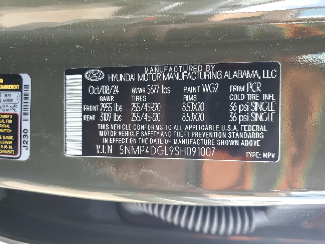 2025 Hyundai Santa Fe Limited VIN: 5NMP4DGL9SH091007 Lot: 80502435