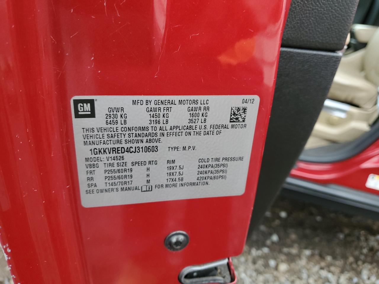 2012 GMC Acadia Slt-1 VIN: 1GKKVRED4CJ310603 Lot: 81905585