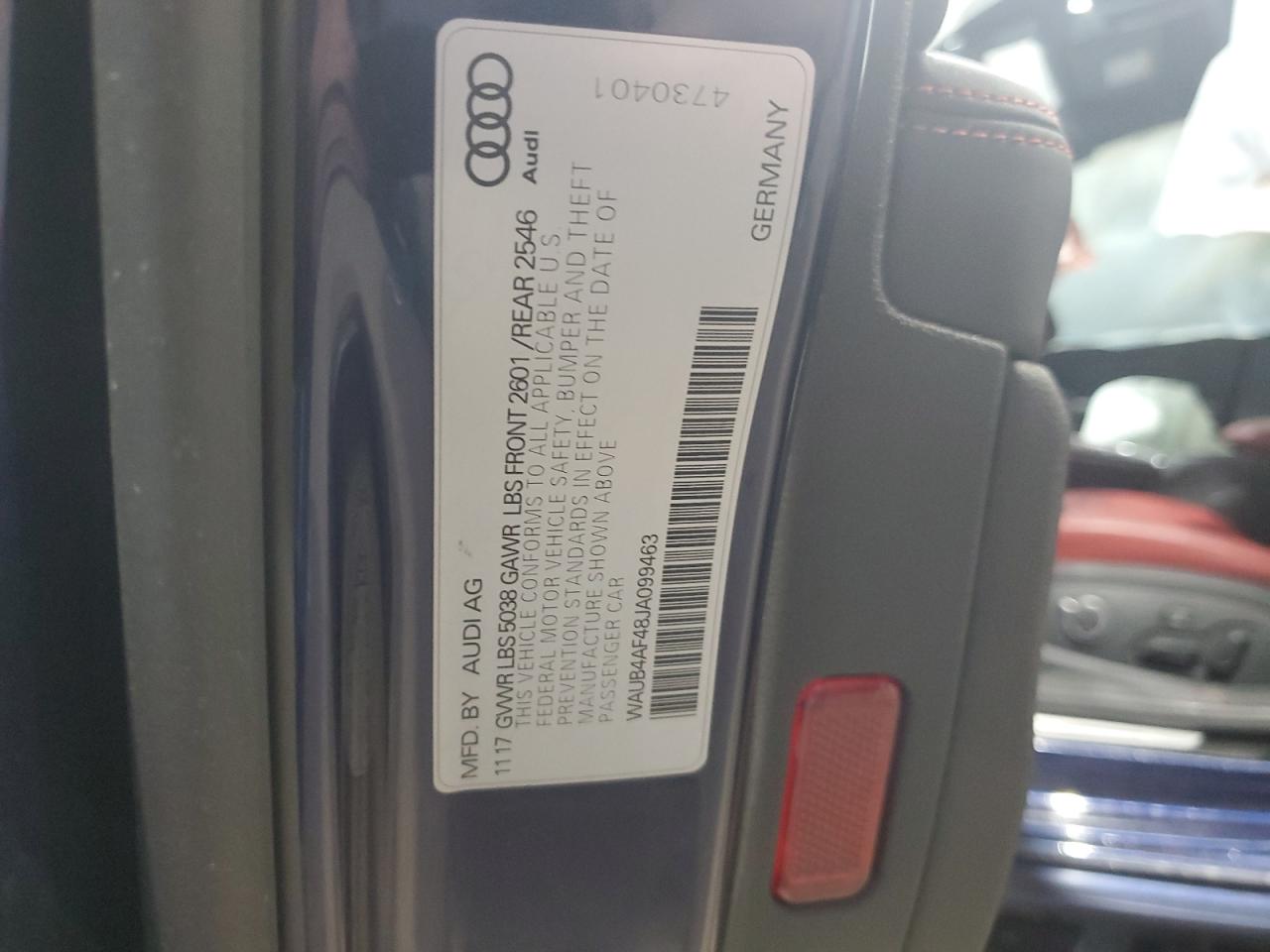 2018 Audi S4 Premium Plus VIN: WAUB4AF48JA099463 Lot: 71595725