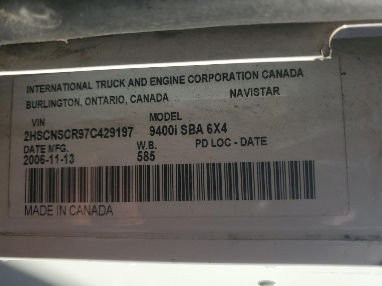 2007 International 9400 9400I VIN: 2HSCNSCR97C429197 Lot: 70908385