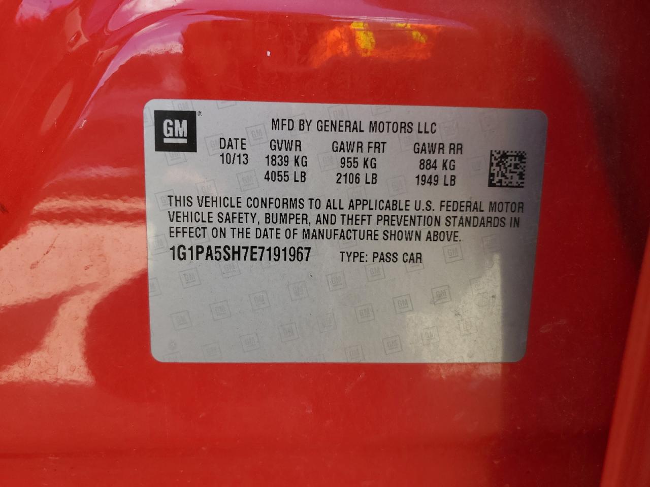 2014 Chevrolet Cruze Ls VIN: 1G1PA5SH7E7191967 Lot: 83990045