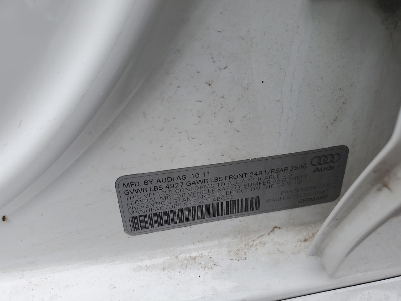 2012 Audi A4 Premium Plus VIN: WAUFFAFL5CN010981 Lot: 84294525