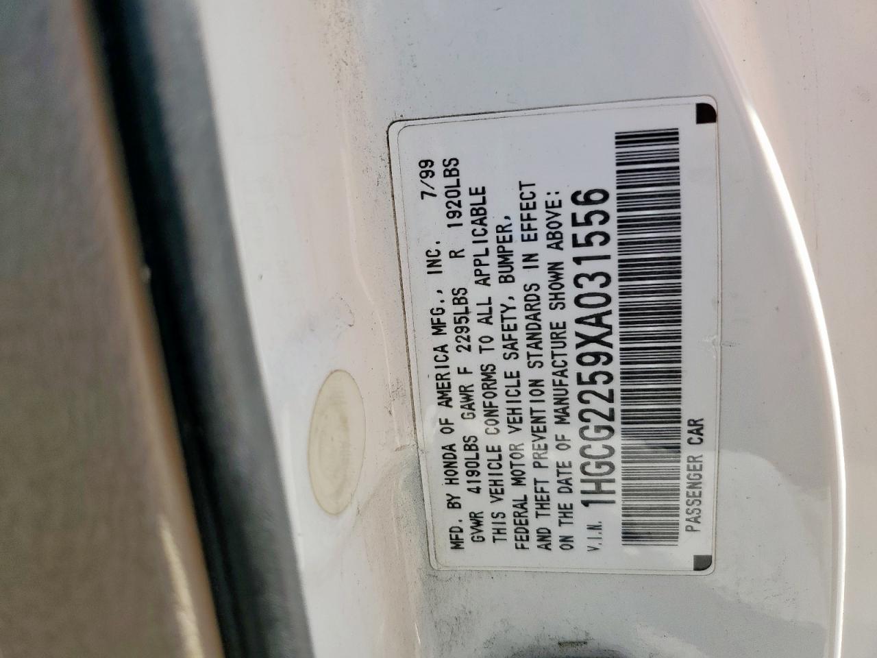 1999 Honda Accord Ex VIN: 1HGCG2259XA031556 Lot: 80712715