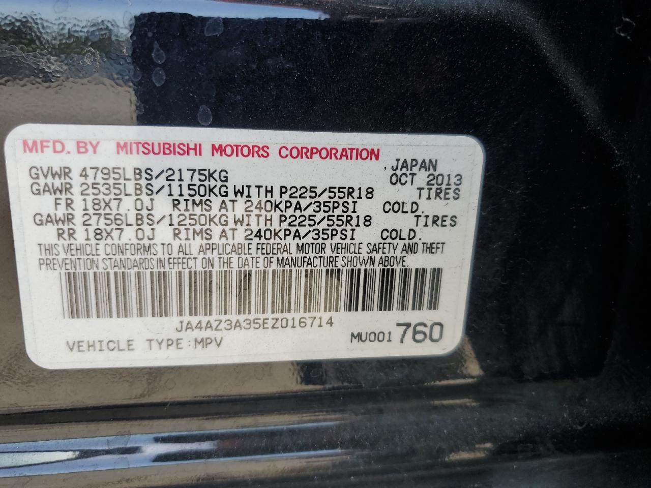 2014 Mitsubishi Outlander Se VIN: JA4AZ3A35EZ016714 Lot: 80014735